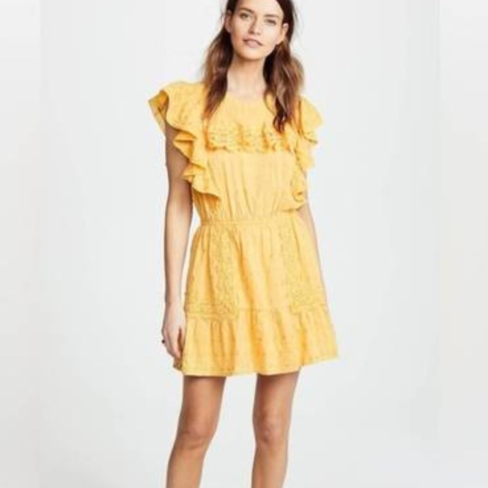 LoveShackFancy Whitney Dress XS Marigold Ruffles Crochet Lace Embroidery Mini